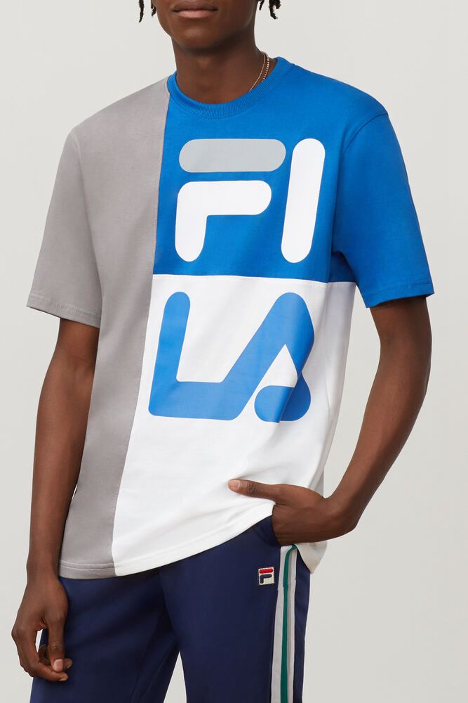 Fila T-Shirt Mens Grey/Blue Indo Crew - Ireland 90832-ETJW